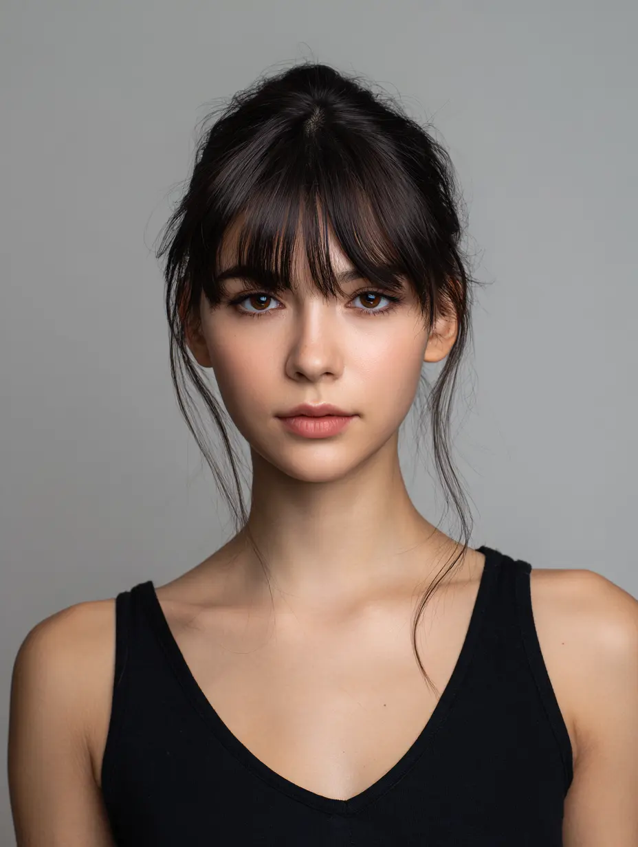 Žena s duguljastim licem i slojevitim valovima – primjer frizure prema obliku lica koja dodaje širinu i optički skraćuje lice.