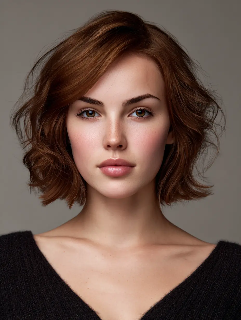 Žena s kvadratnim licem i valovitom kosom – primjer frizure prema obliku lica koja omekšava snažnu čeljust.