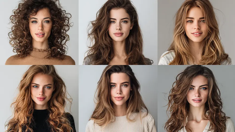 Kolaž žena s različitim oblicima lica i modernim frizurama – frizure prema obliku lica, vodič za 2025