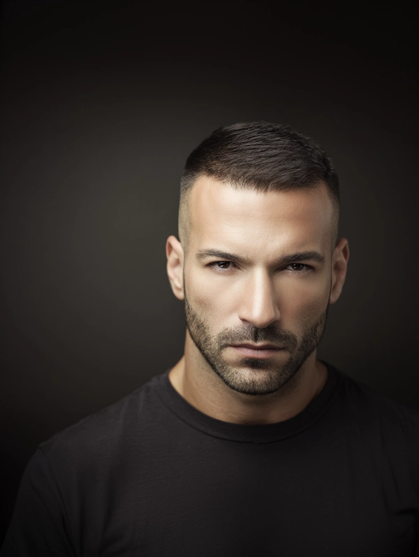 Muška frizura s više volumena i srednje dugom kosom, prilagođena obliku lica, moderan i uredan izgled.