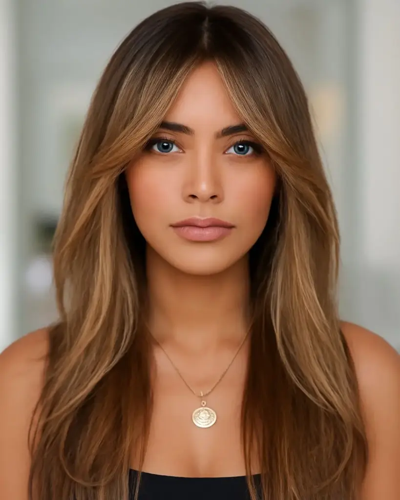 Duga kosa s curtain šiškama koje uokviruju lice i smanjuju širinu kvadratnog lica