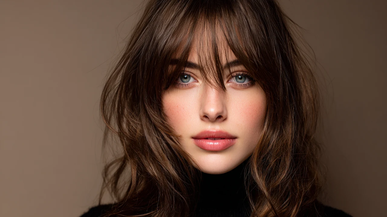 Model s trokutastim licem nosi slojevitu frizuru koja dodaje volumen i uravnotežuje proporcije lica.