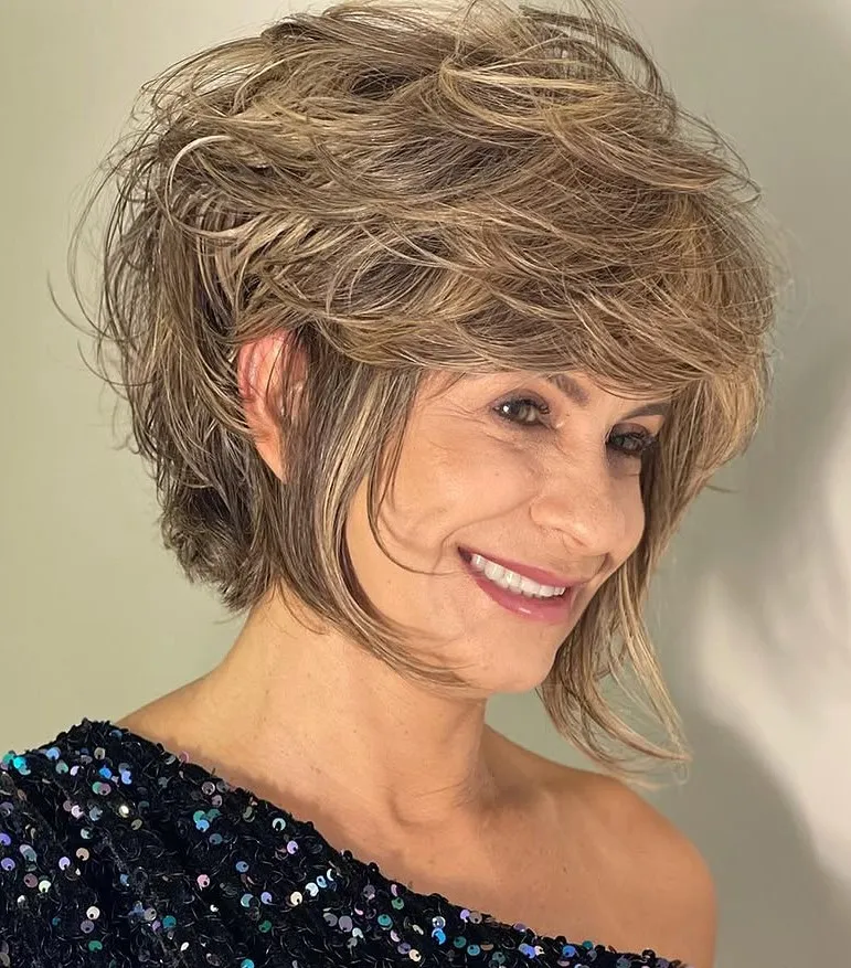 Perjasti pixie-bob u toplim bež tonovima koji dodaje volumen, lakoću i profinjen izgled starijim ženama.